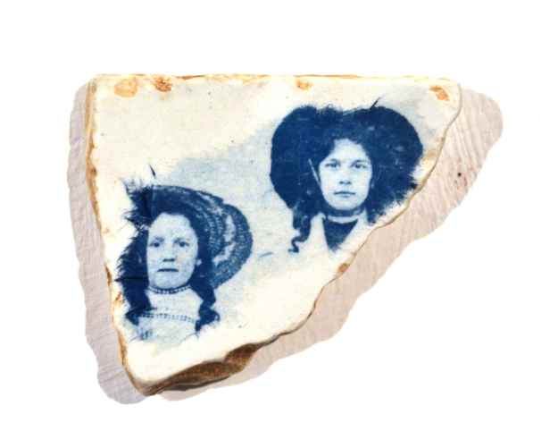 interventions on ceramic here – with delicate blue and white tissue paper - echoing lives past.