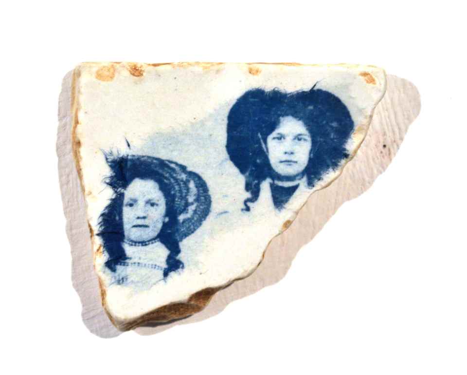 interventions on ceramic here – with delicate blue and white tissue paper - echoing lives past.